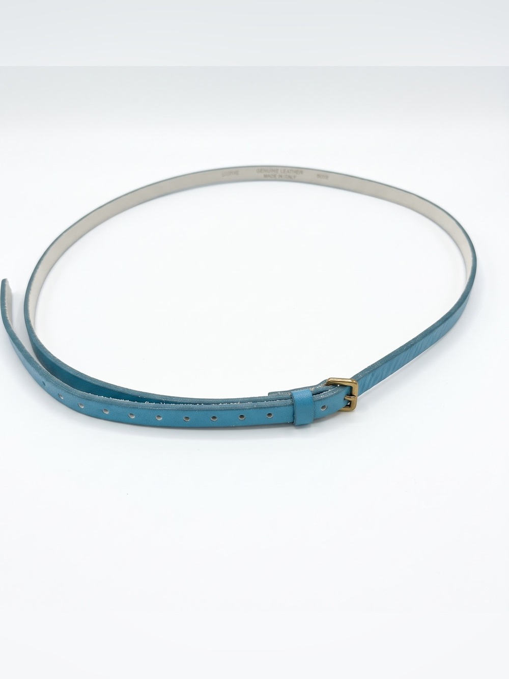 J. Crew Classic Skinny Belt Genuine Italian Leather Teal Gold Tone Accents
